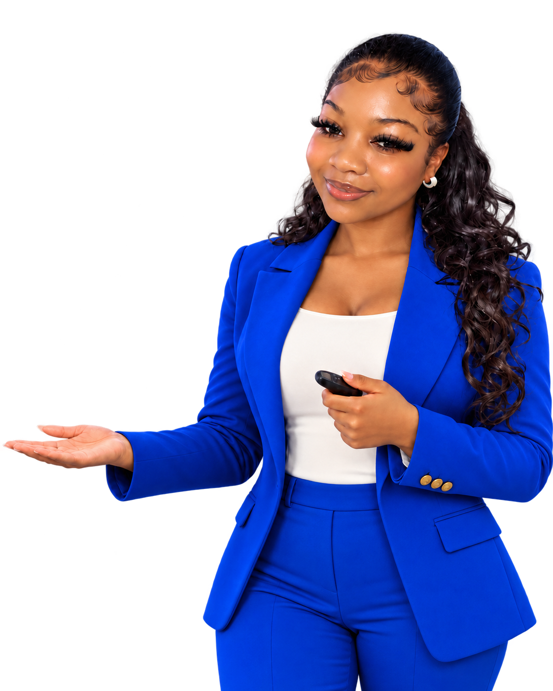 Workshop presenter wearing a cobalt blue suit